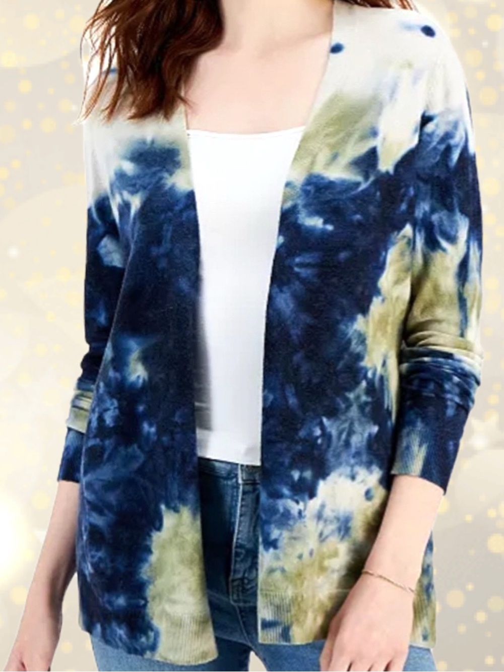 Tie-Dye Cotton Open Front Cardigan Sweater - 25" p2p..34" length